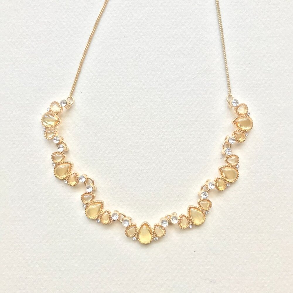 Vintage Vine Chain Necklace | Gold Tone | Teardrop & Clear Rhinestones - Picture 2 of 4